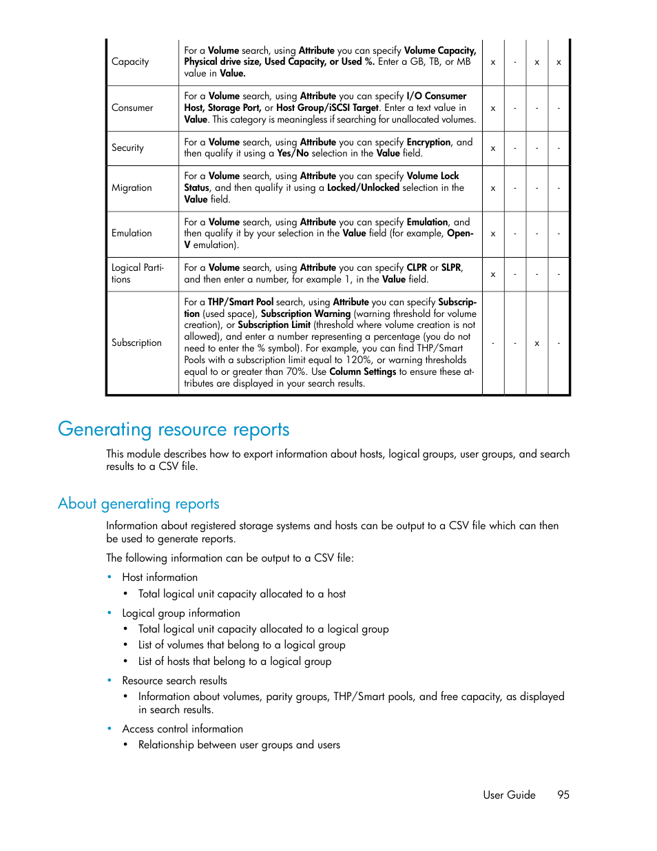 Generating resource reports, About generating reports | HP XP Racks User Manual | Page 95 / 158