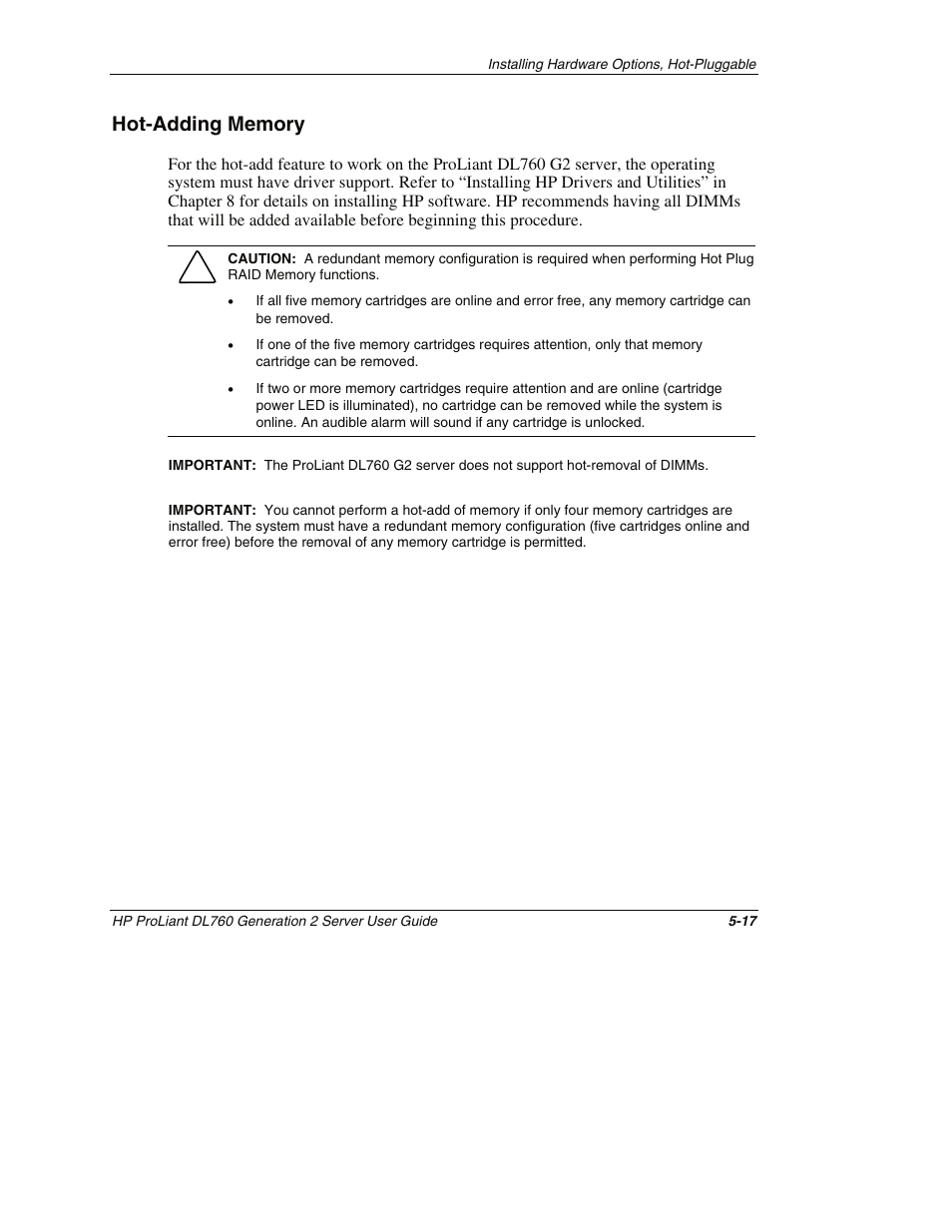 Hot-adding memory, Hot-adding memory -17 | HP ProLiant DL760 G2 Server User Manual | Page 132 / 299
