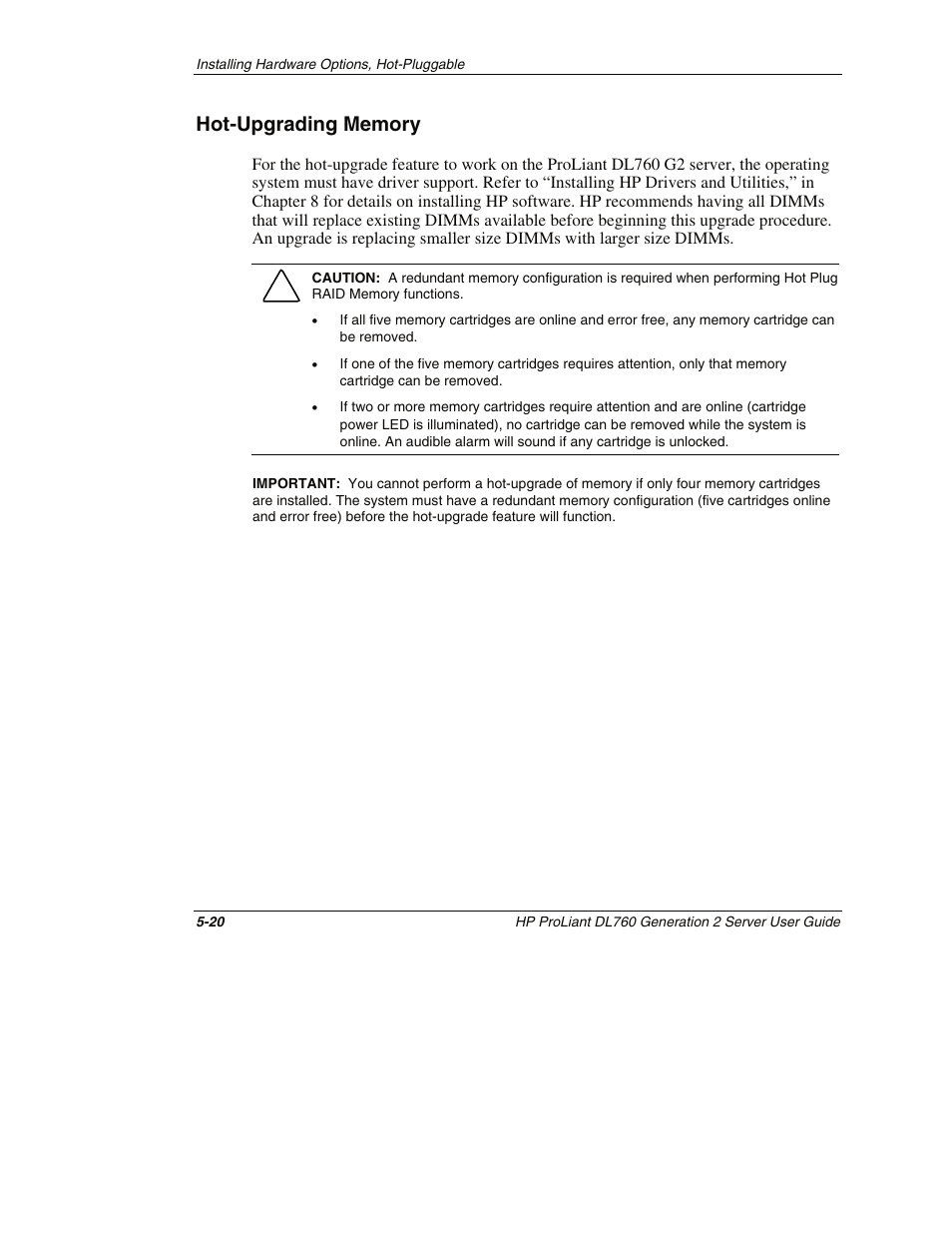 Hot-upgrading memory, Hot-upgrading memory -20 | HP ProLiant DL760 G2 Server User Manual | Page 135 / 299
