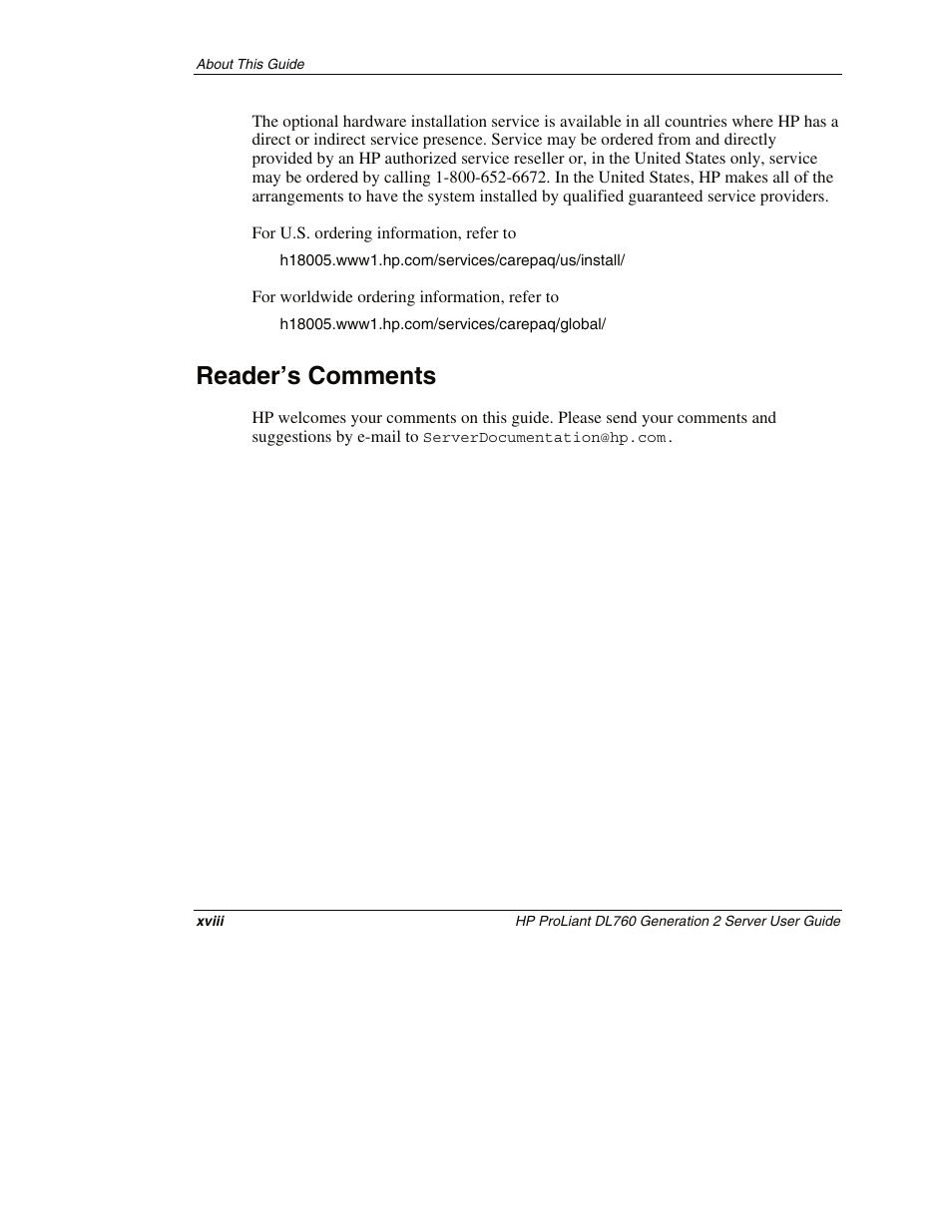 Reader’s comments | HP ProLiant DL760 G2 Server User Manual | Page 17 / 299