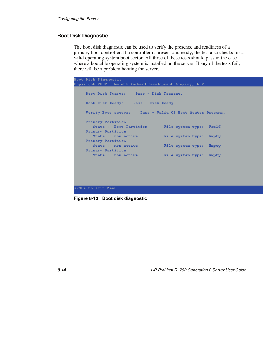 Boot disk diagnostic | HP ProLiant DL760 G2 Server User Manual | Page 207 / 299