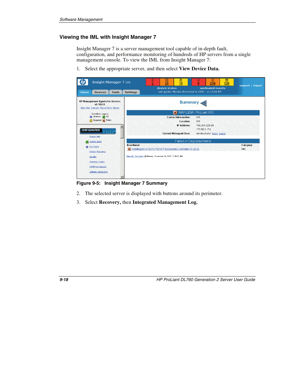 Viewing the iml with insight manager 7 | HP ProLiant DL760 G2 Server User Manual | Page 237 / 299