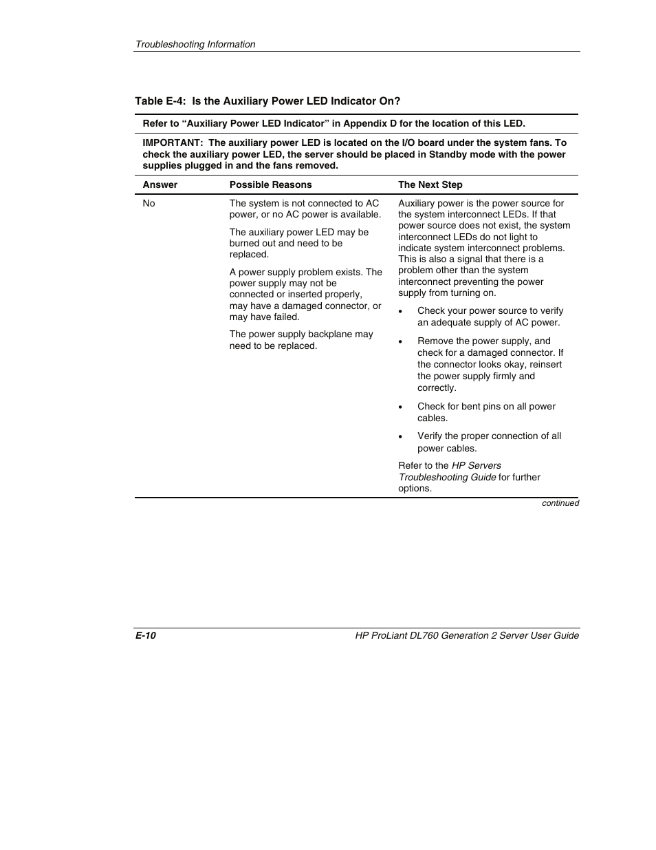 If no, go to table e-4 | HP ProLiant DL760 G2 Server User Manual | Page 278 / 299