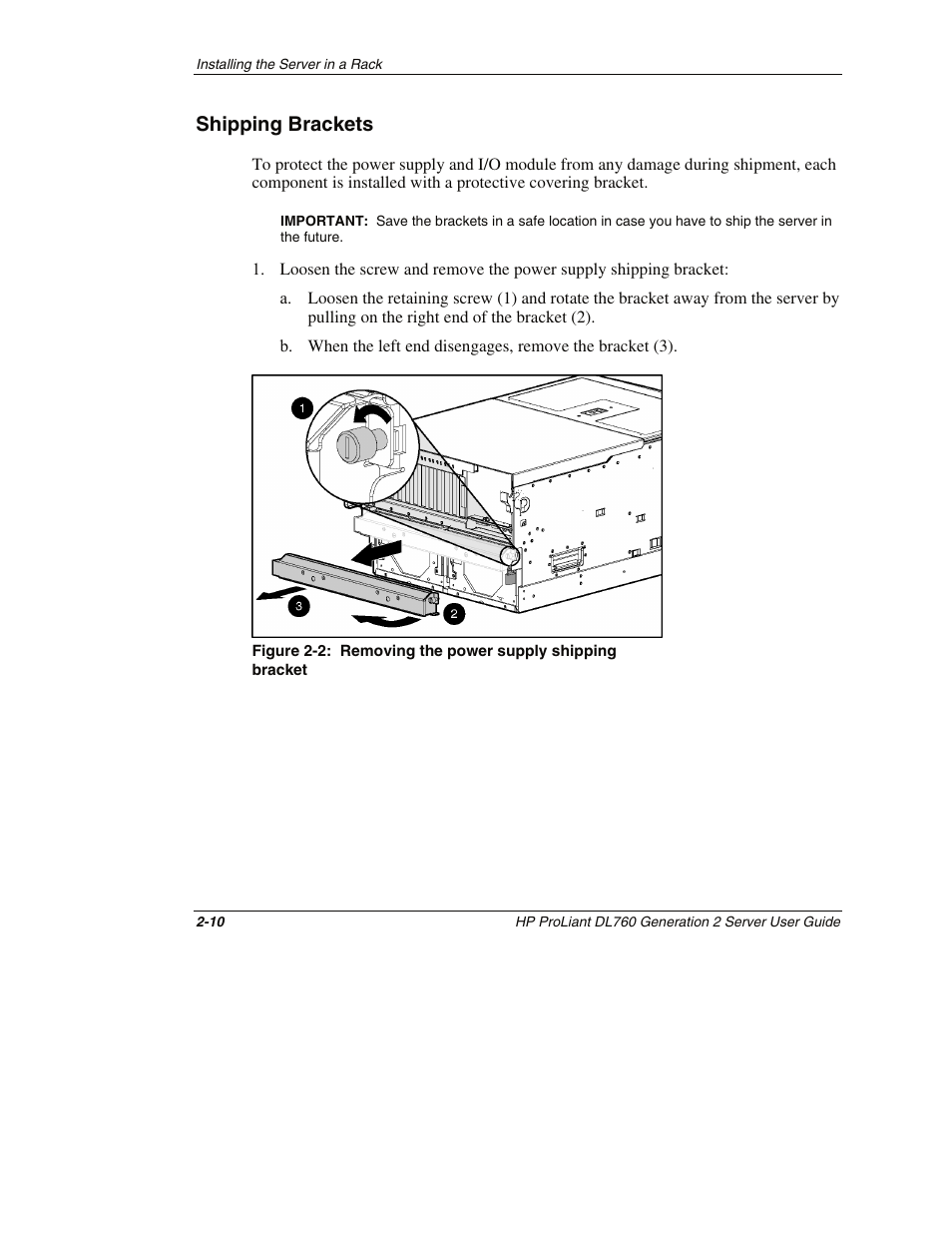 Shipping brackets, Shipping brackets -10 | HP ProLiant DL760 G2 Server User Manual | Page 54 / 299