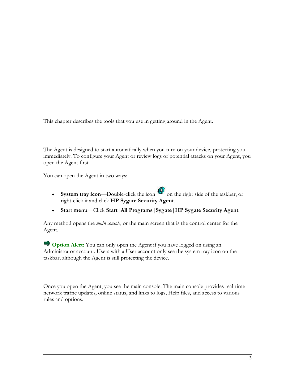 Ch. 2: getting around, Starting the agent, Navigating the main console | Starting the agent navigating the main console, Chapter 2. getting around | HP Compaq t5720 Thin Client User Manual | Page 13 / 76