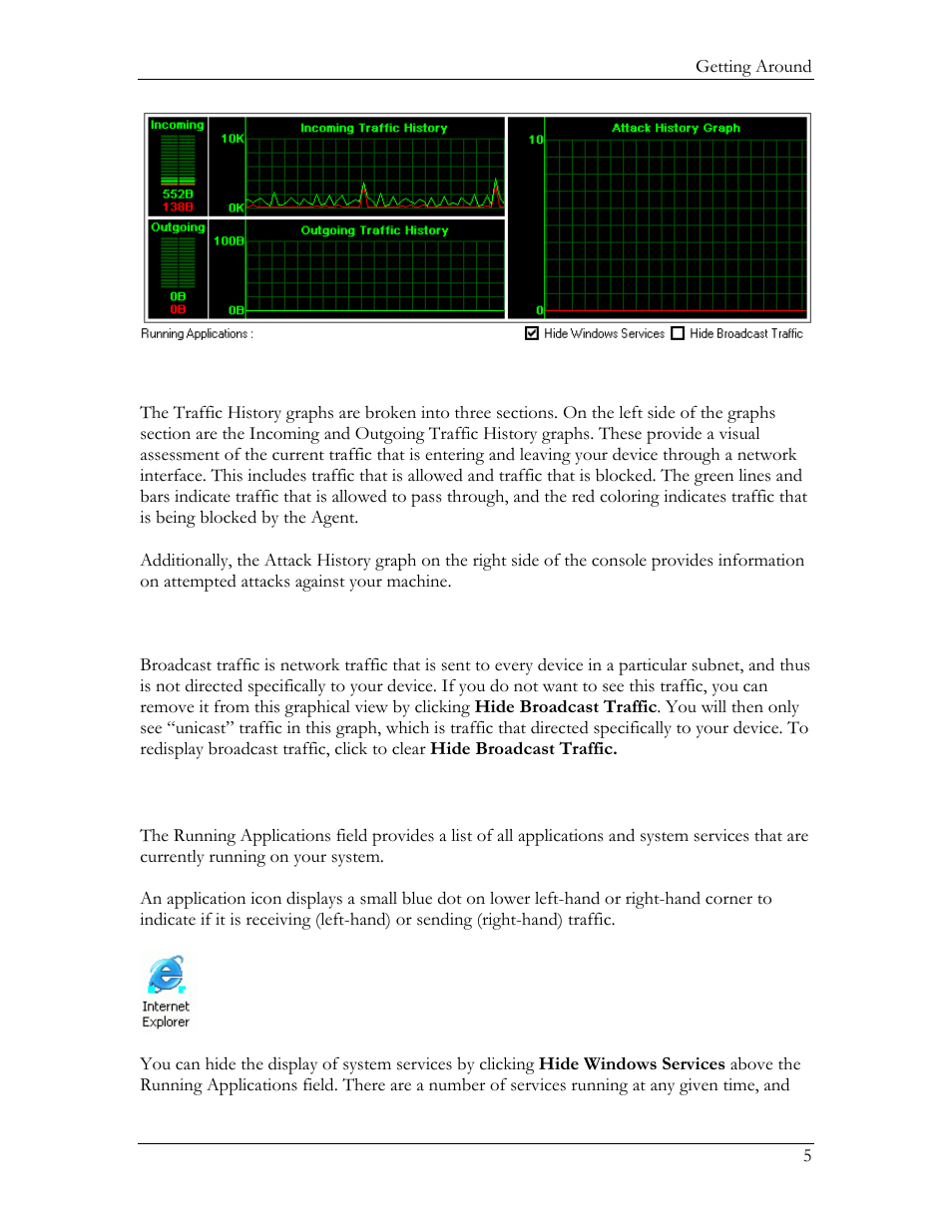 Broadcast traffic, Running applications field, Figure 2 | Traffic history graph | HP Compaq t5720 Thin Client User Manual | Page 15 / 76