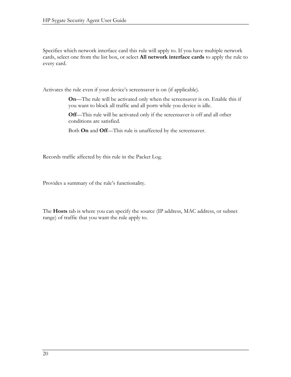 Hosts tab, Rule summary field | HP Compaq t5720 Thin Client User Manual | Page 30 / 76