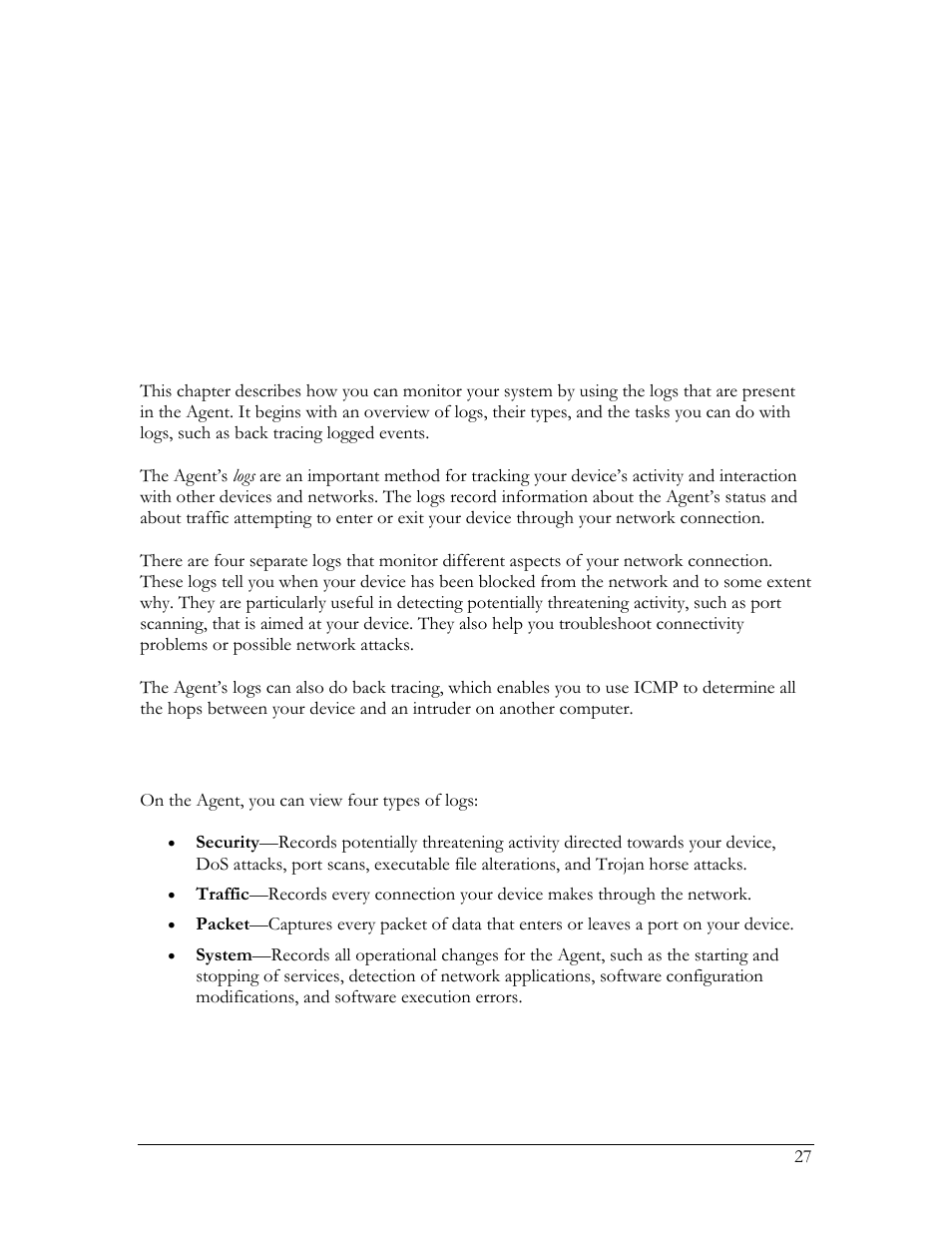 Ch. 5: monitoring and logging, Types of logs, Chapter 5. monitoring and logging | HP Compaq t5720 Thin Client User Manual | Page 37 / 76
