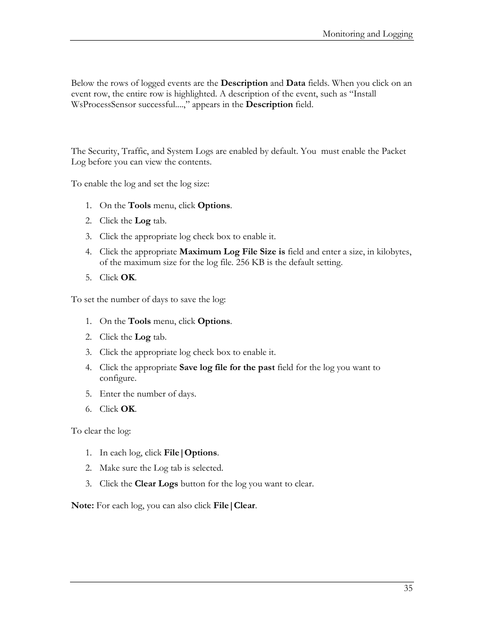 Enabling and clearing logs, Description and data fields for the system log | HP Compaq t5720 Thin Client User Manual | Page 45 / 76