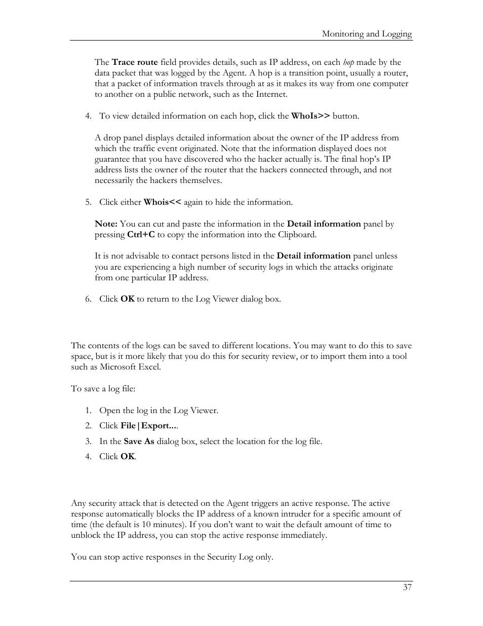 Saving logs, Stopping an active response, Saving logs stopping an active response | HP Compaq t5720 Thin Client User Manual | Page 47 / 76