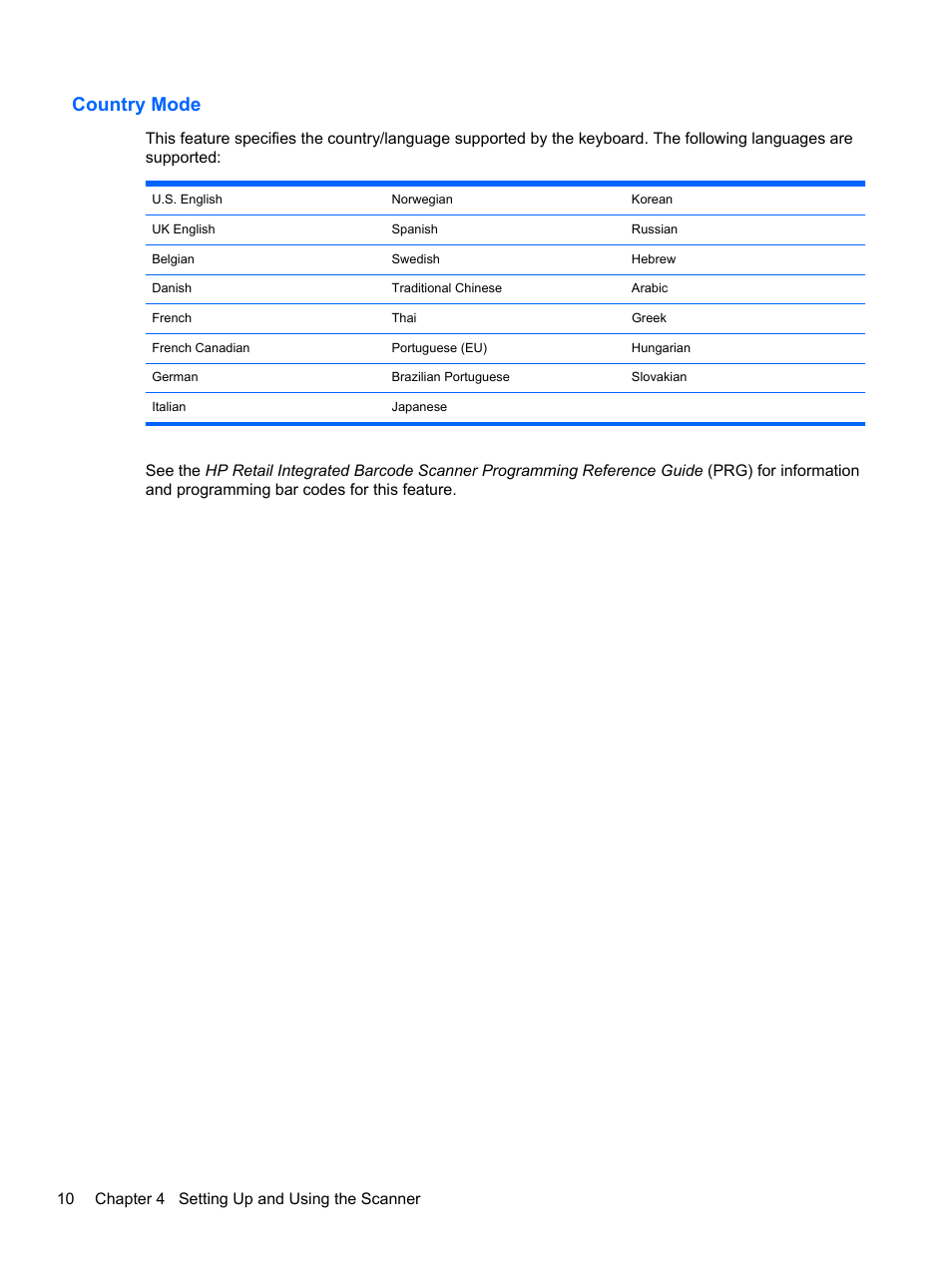 Country mode | HP RP7 Retail System Model 7800 User Manual | Page 16 / 32