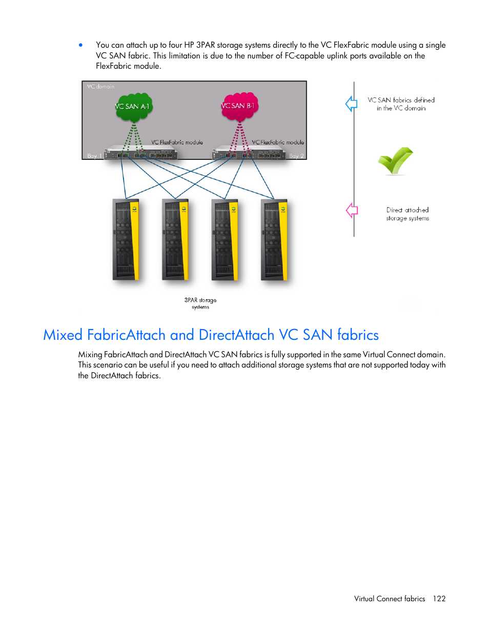 Mixed fabricattach and directattach vc san fabrics | HP Virtual Connect 8Gb 24-port Fibre Channel Module for c-Class BladeSystem User Manual | Page 122 / 262