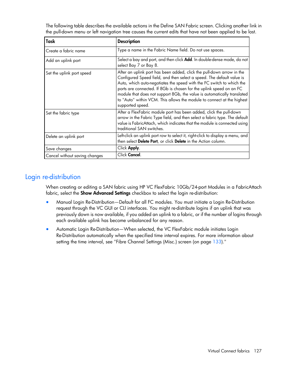 Login re-distribution | HP Virtual Connect 8Gb 24-port Fibre Channel Module for c-Class BladeSystem User Manual | Page 127 / 262