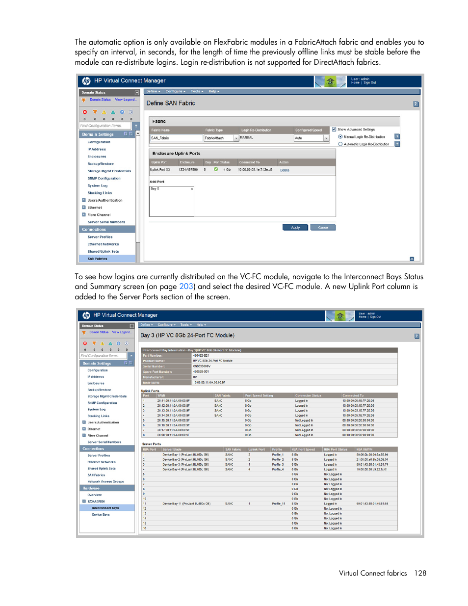 HP Virtual Connect 8Gb 24-port Fibre Channel Module for c-Class BladeSystem User Manual | Page 128 / 262