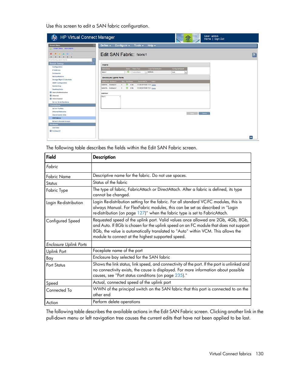 HP Virtual Connect 8Gb 24-port Fibre Channel Module for c-Class BladeSystem User Manual | Page 130 / 262