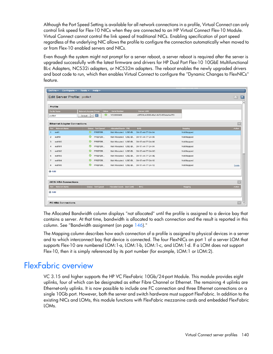 Flexfabric overview | HP Virtual Connect 8Gb 24-port Fibre Channel Module for c-Class BladeSystem User Manual | Page 140 / 262