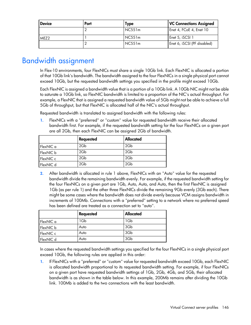 Bandwidth assignment | HP Virtual Connect 8Gb 24-port Fibre Channel Module for c-Class BladeSystem User Manual | Page 146 / 262