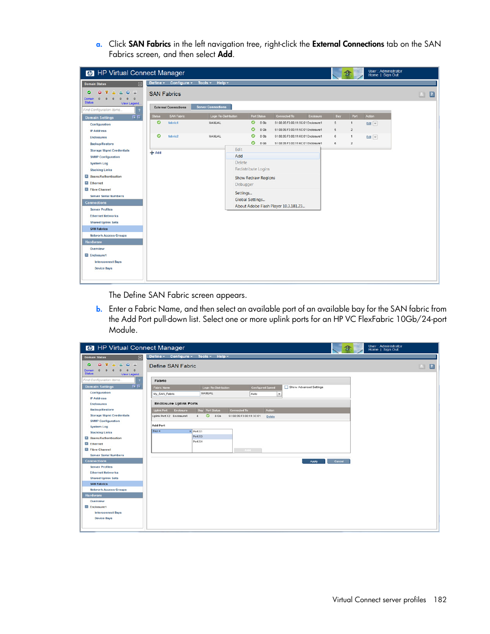 HP Virtual Connect 8Gb 24-port Fibre Channel Module for c-Class BladeSystem User Manual | Page 182 / 262