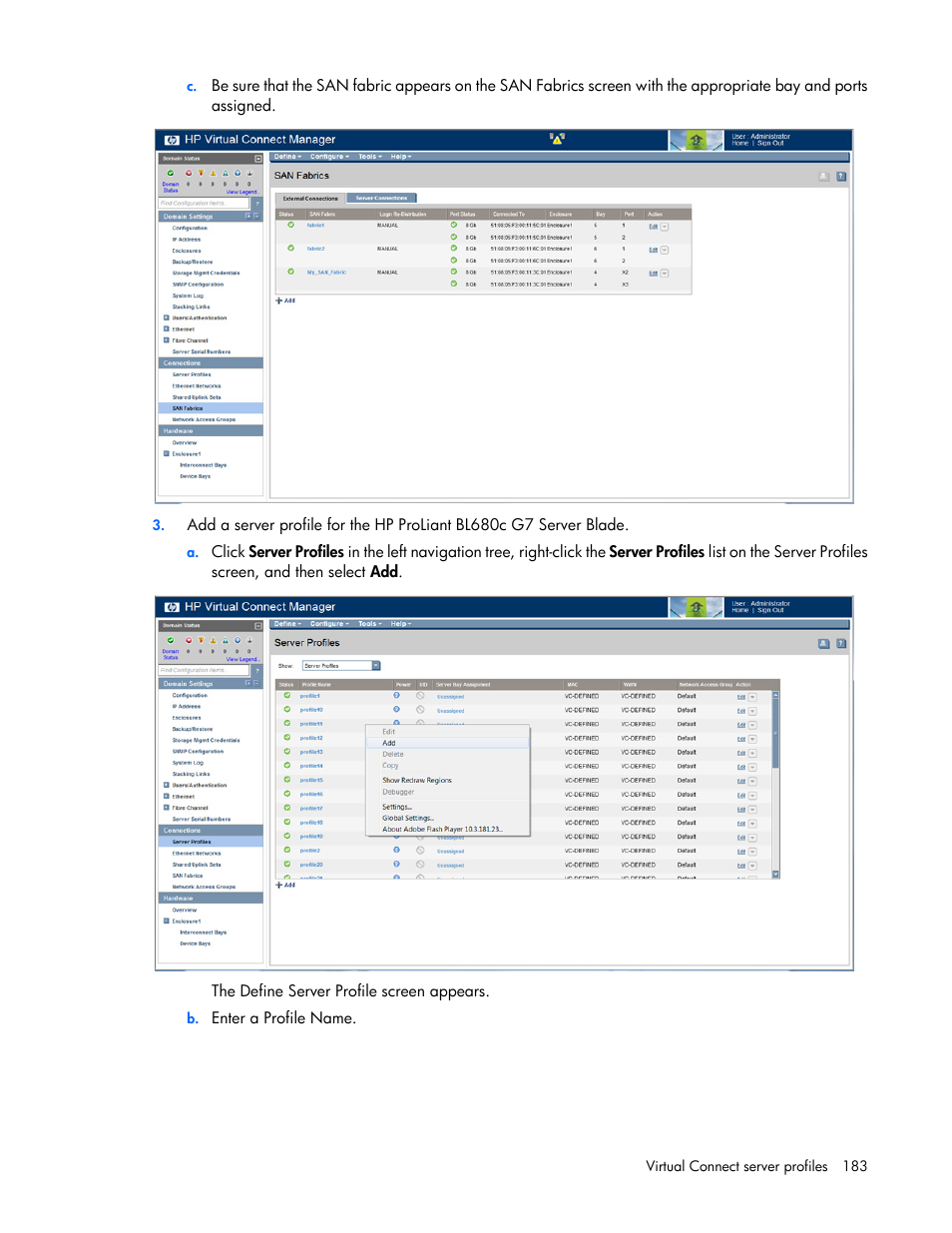 HP Virtual Connect 8Gb 24-port Fibre Channel Module for c-Class BladeSystem User Manual | Page 183 / 262
