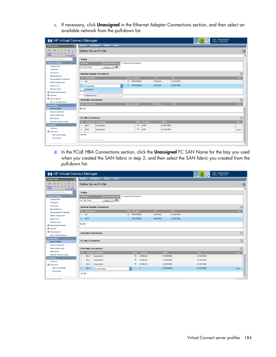 HP Virtual Connect 8Gb 24-port Fibre Channel Module for c-Class BladeSystem User Manual | Page 184 / 262