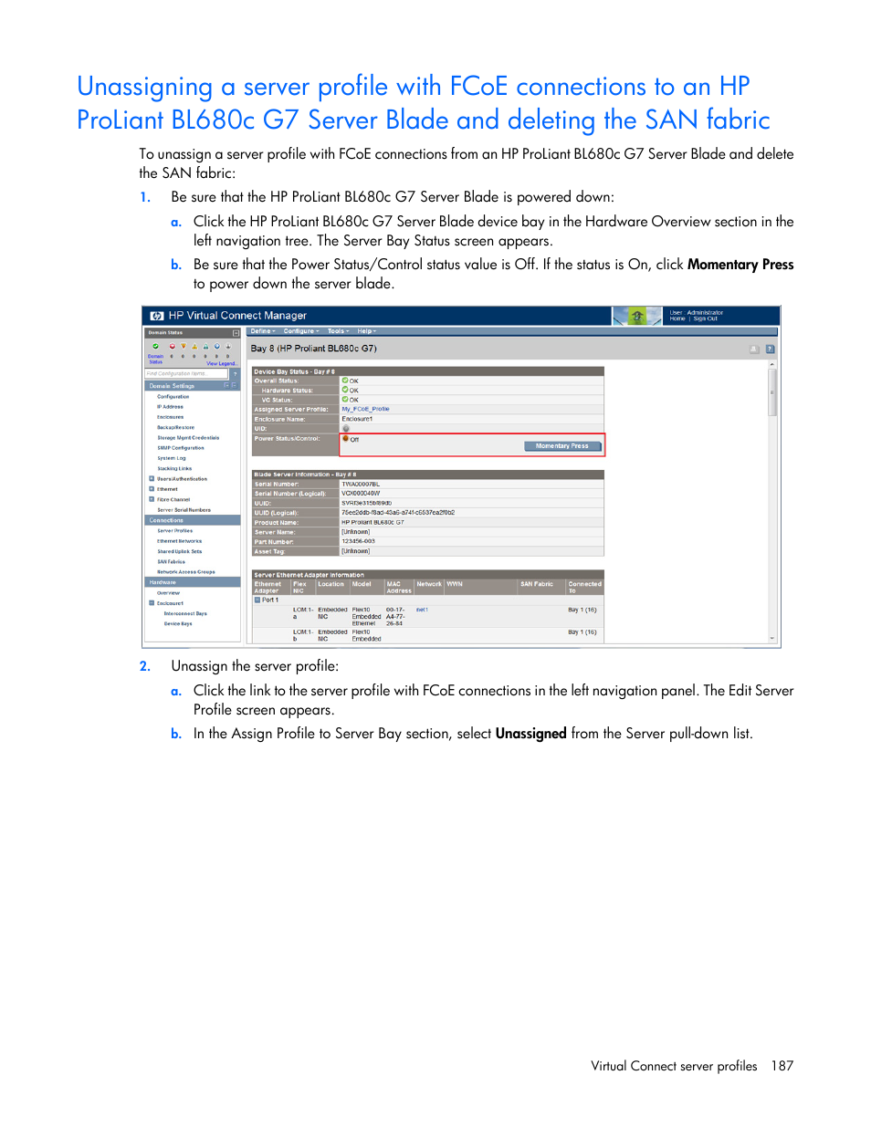 HP Virtual Connect 8Gb 24-port Fibre Channel Module for c-Class BladeSystem User Manual | Page 187 / 262
