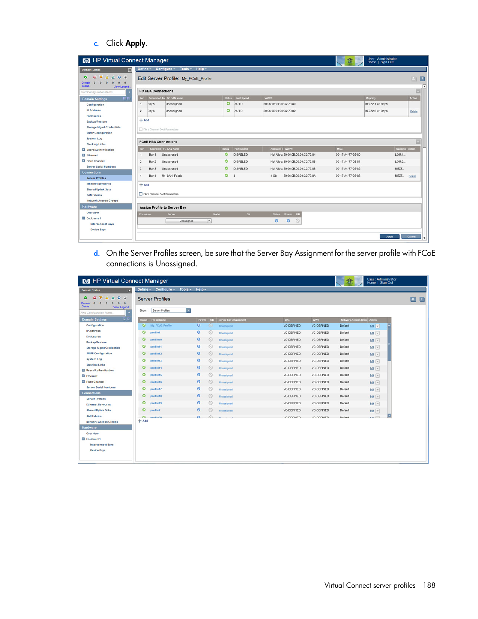 HP Virtual Connect 8Gb 24-port Fibre Channel Module for c-Class BladeSystem User Manual | Page 188 / 262