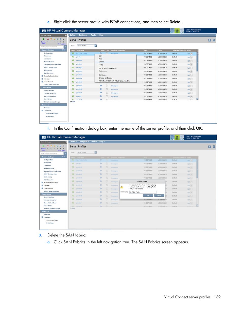 HP Virtual Connect 8Gb 24-port Fibre Channel Module for c-Class BladeSystem User Manual | Page 189 / 262