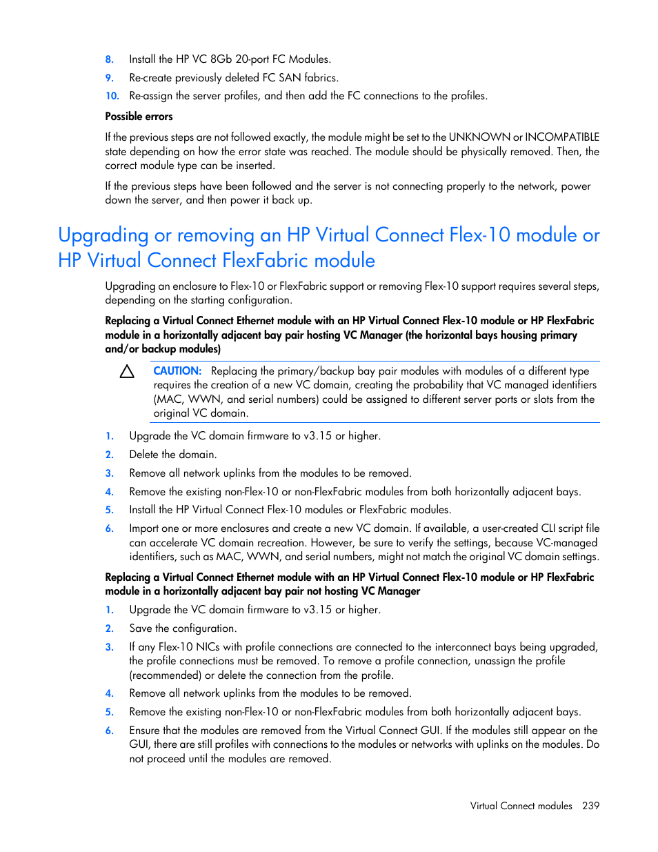 HP Virtual Connect 8Gb 24-port Fibre Channel Module for c-Class BladeSystem User Manual | Page 239 / 262