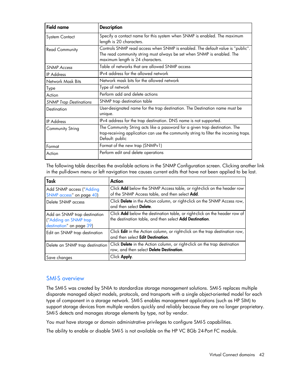 Smi-s overview | HP Virtual Connect 8Gb 24-port Fibre Channel Module for c-Class BladeSystem User Manual | Page 42 / 262
