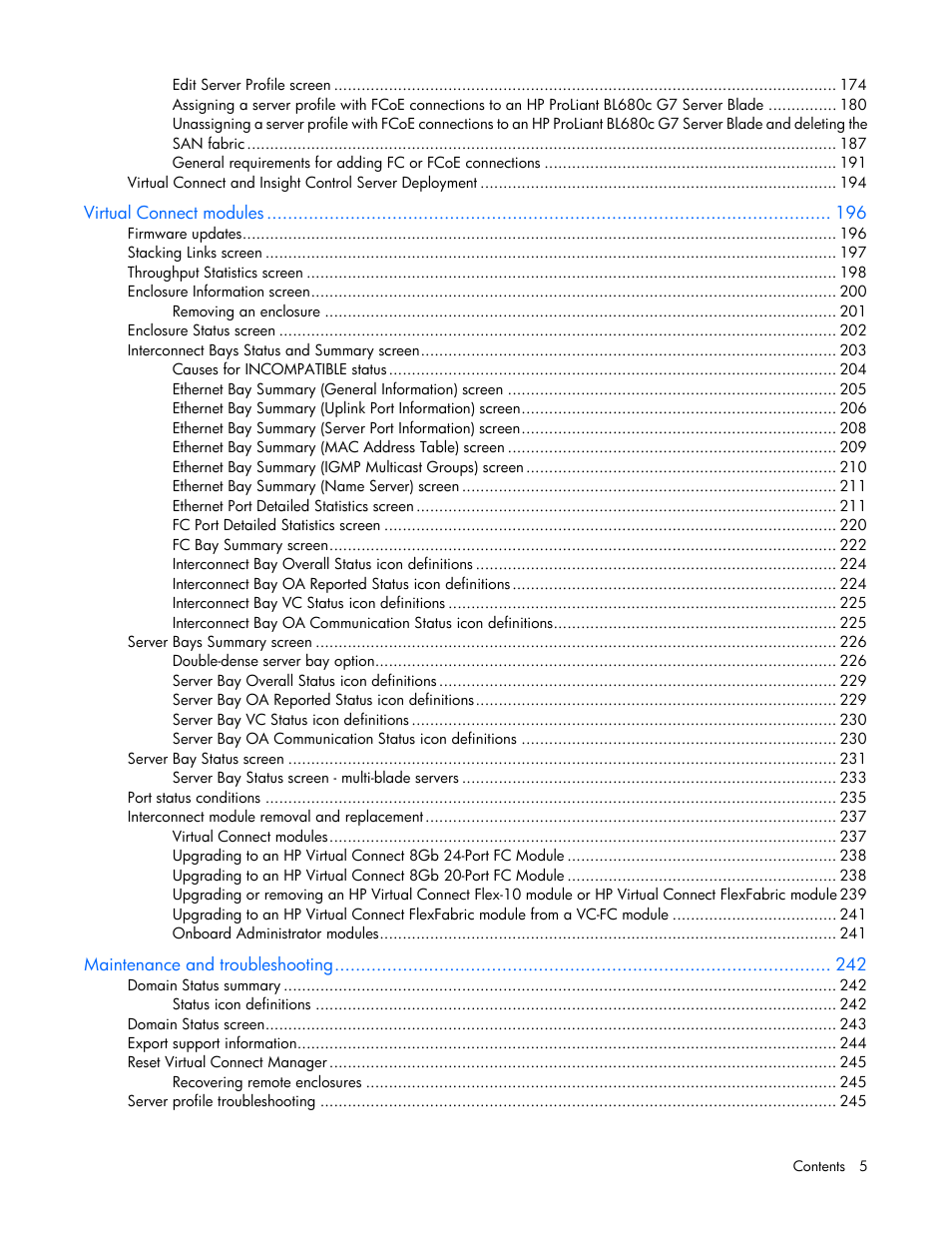 HP Virtual Connect 8Gb 24-port Fibre Channel Module for c-Class BladeSystem User Manual | Page 5 / 262