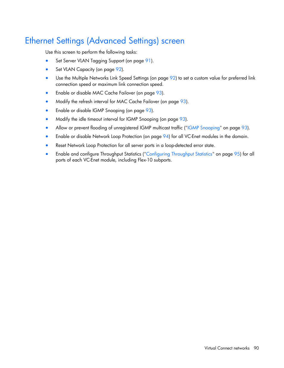 Ethernet settings (advanced settings) screen | HP Virtual Connect 8Gb 24-port Fibre Channel Module for c-Class BladeSystem User Manual | Page 90 / 262