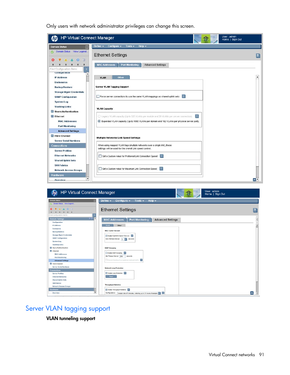 Server vlan tagging support | HP Virtual Connect 8Gb 24-port Fibre Channel Module for c-Class BladeSystem User Manual | Page 91 / 262