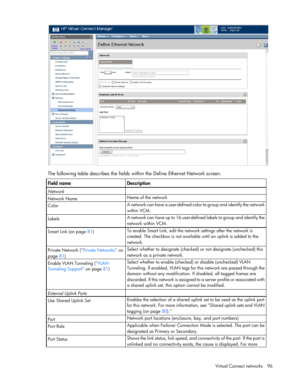 HP Virtual Connect 8Gb 24-port Fibre Channel Module for c-Class BladeSystem User Manual | Page 96 / 262