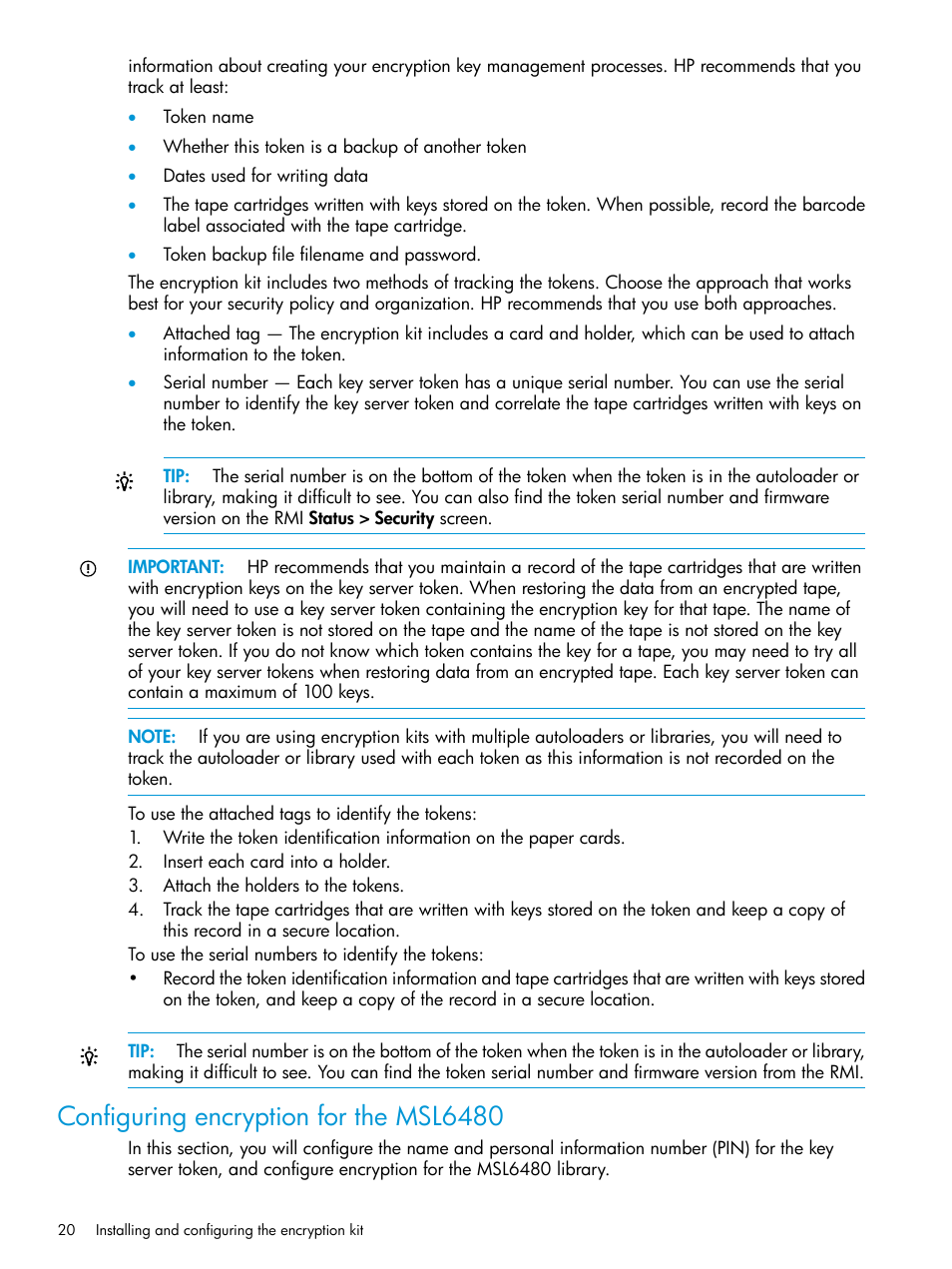 Configuring encryption for the msl6480 | HP StoreEver MSL Tape Libraries User Manual | Page 20 / 51
