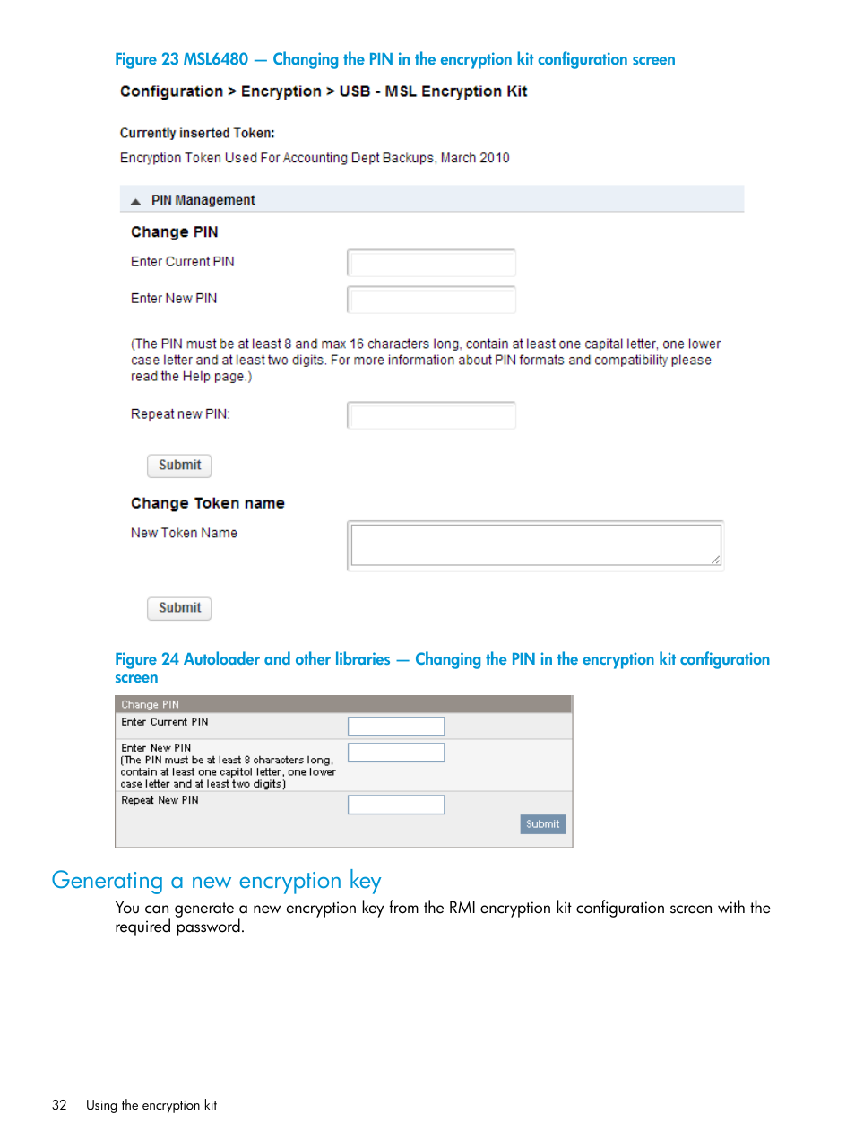 Generating a new encryption key | HP StoreEver MSL Tape Libraries User Manual | Page 32 / 51