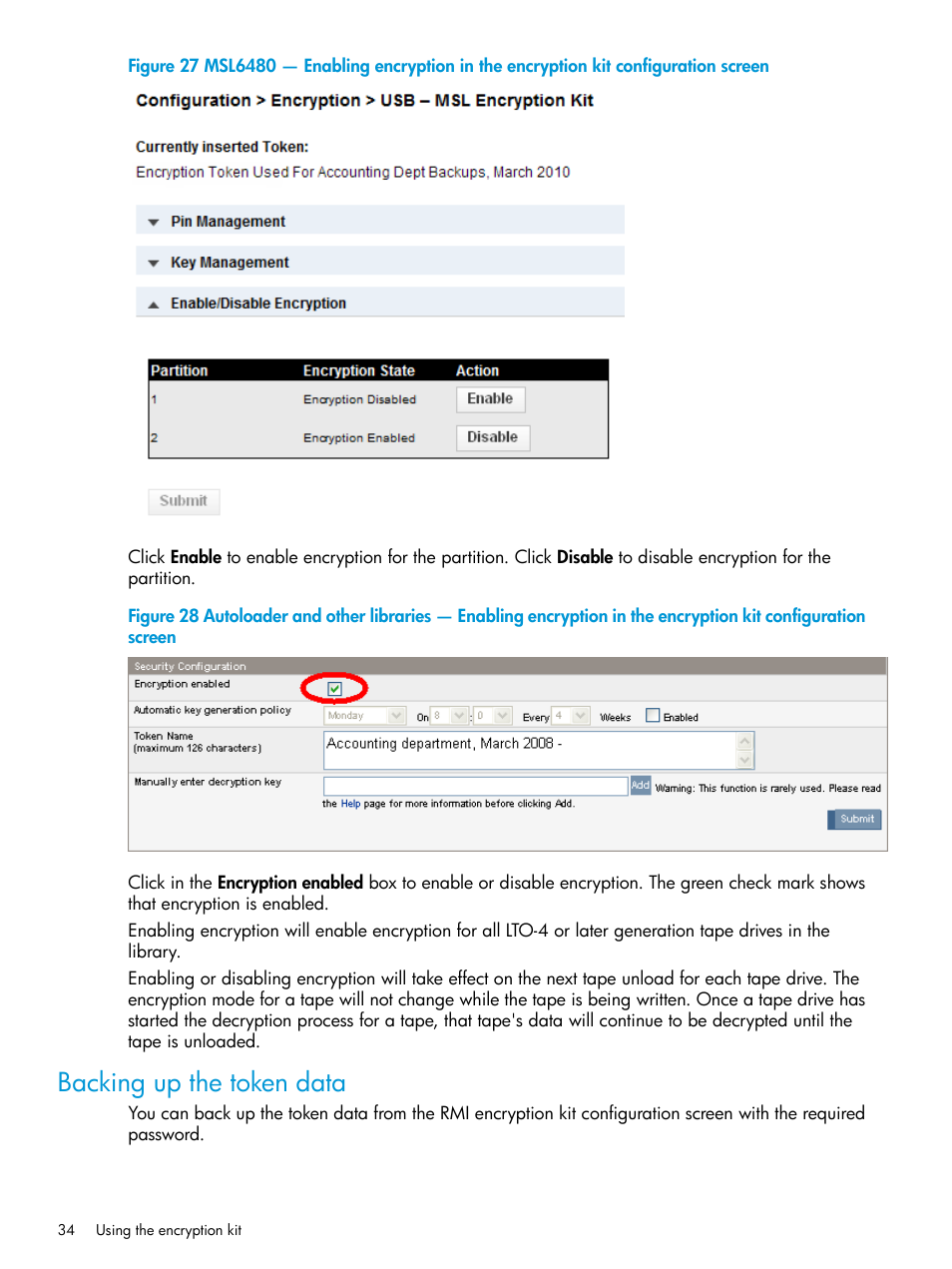 Backing up the token data | HP StoreEver MSL Tape Libraries User Manual | Page 34 / 51