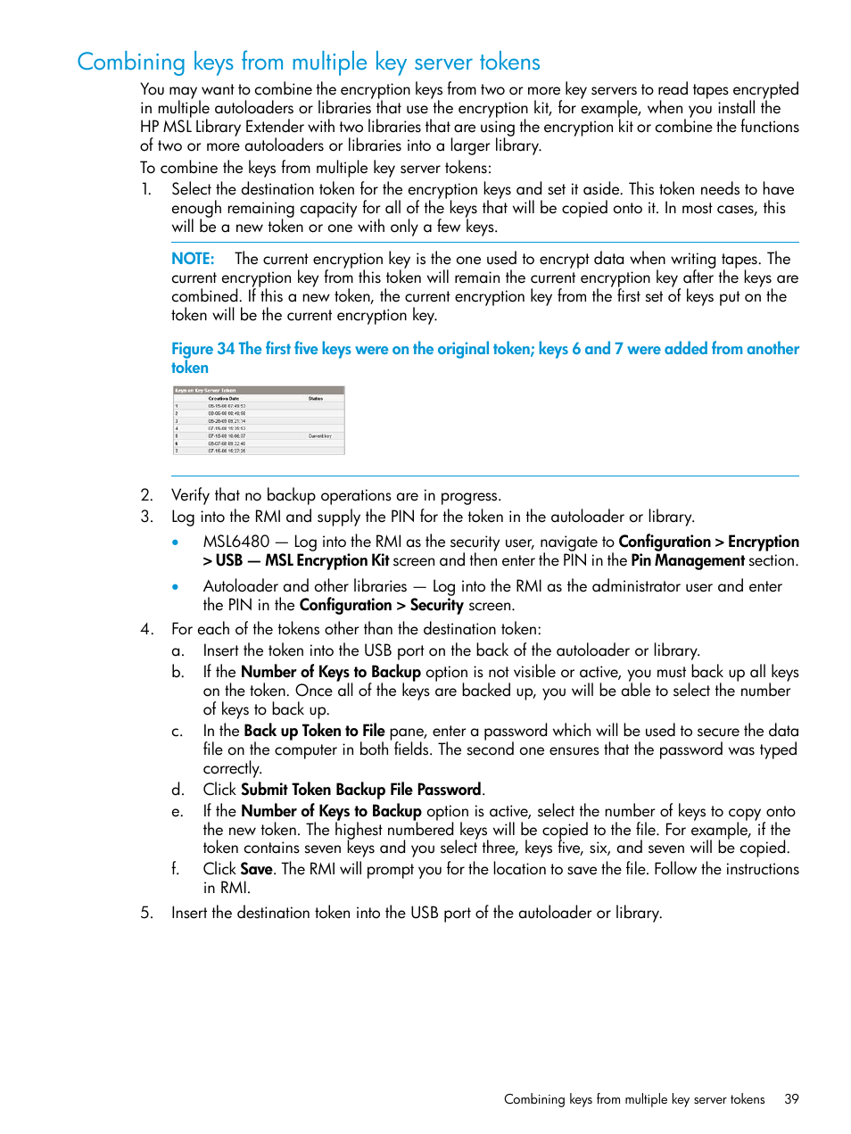 Combining keys from multiple key server tokens | HP StoreEver MSL Tape Libraries User Manual | Page 39 / 51