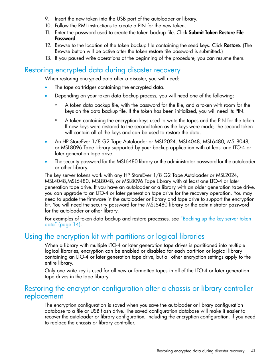 Restoring encrypted data during disaster recovery | HP StoreEver MSL Tape Libraries User Manual | Page 41 / 51