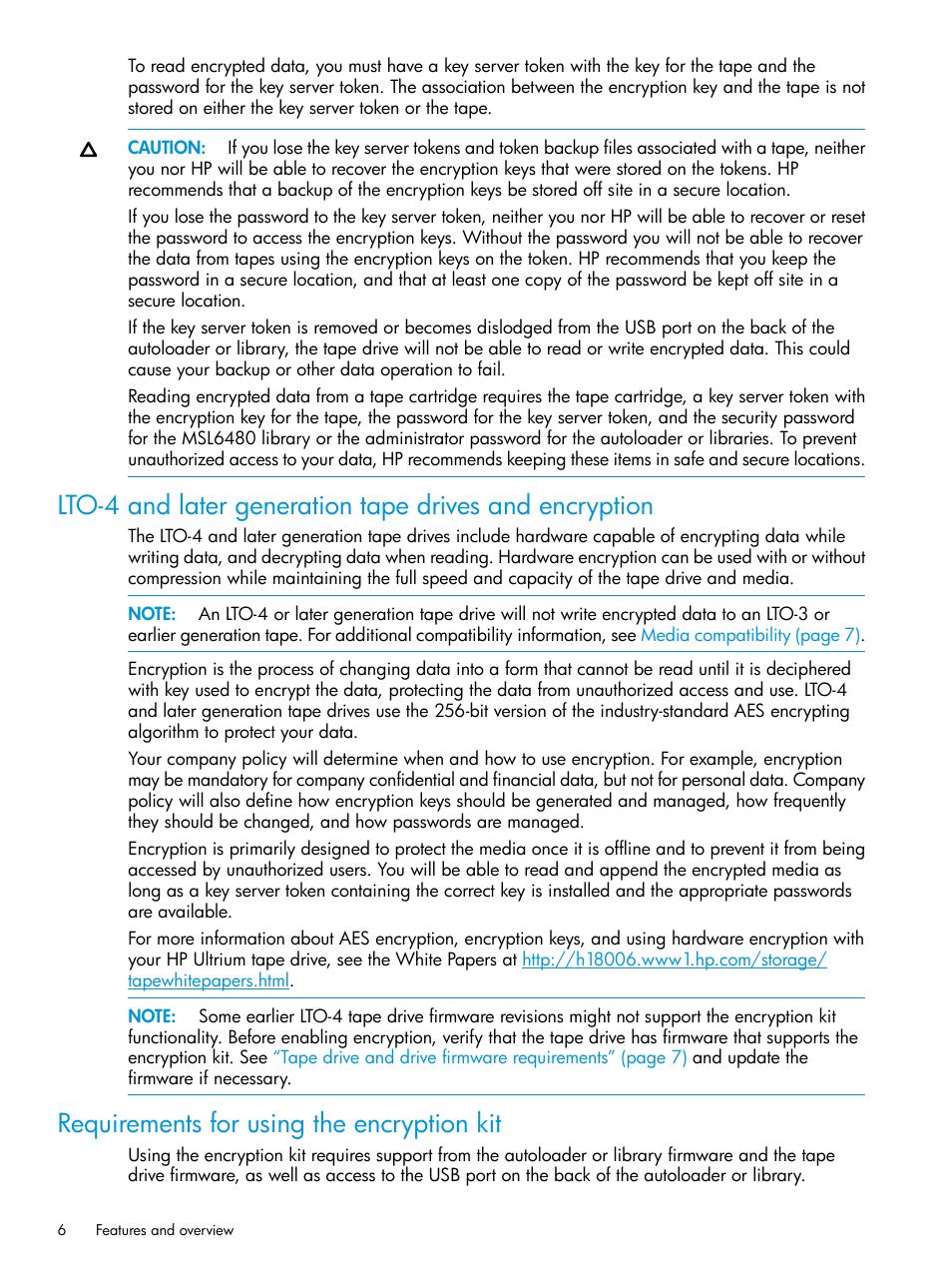 Requirements for using the encryption kit | HP StoreEver MSL Tape Libraries User Manual | Page 6 / 51