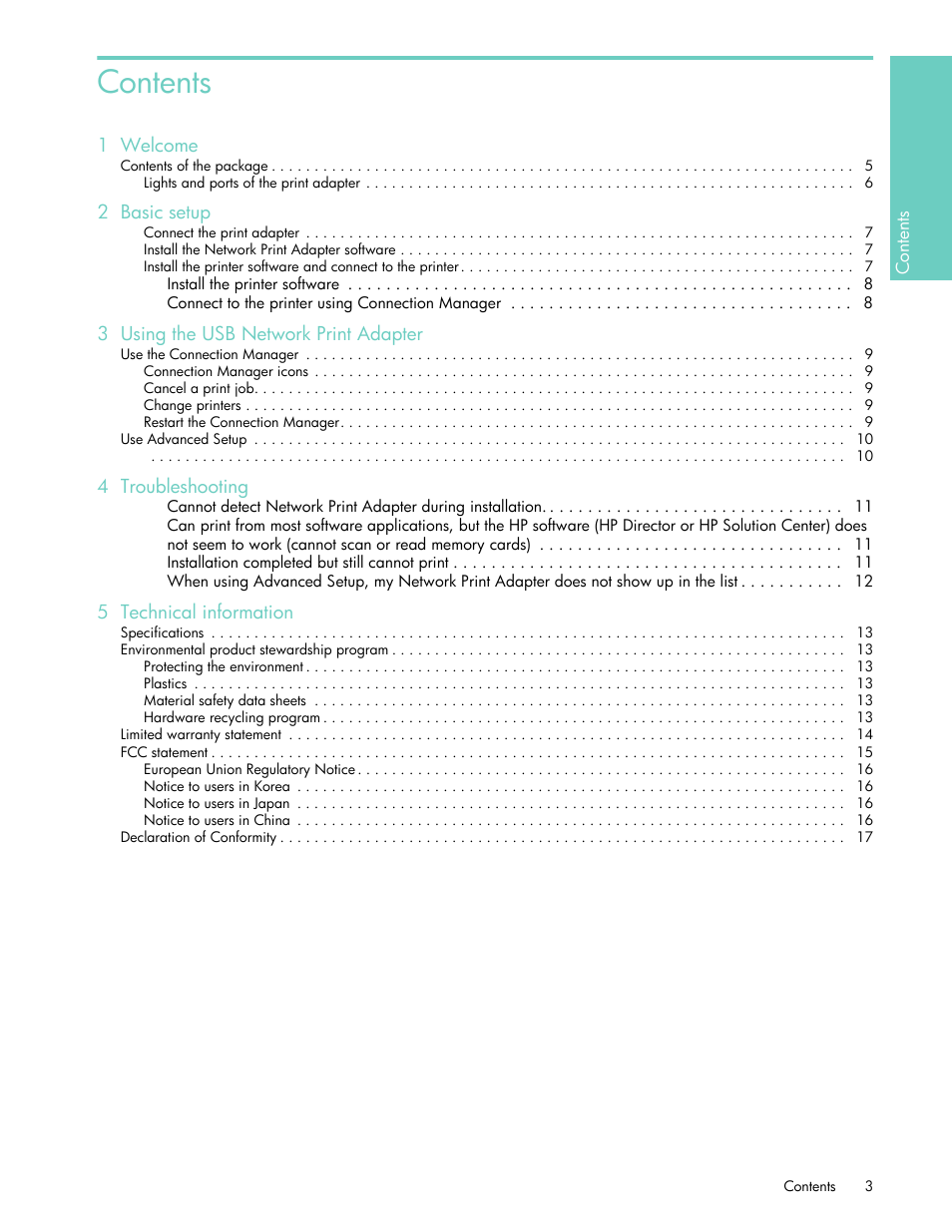 HP USB Network Print Adapter User Manual | Page 3 / 18