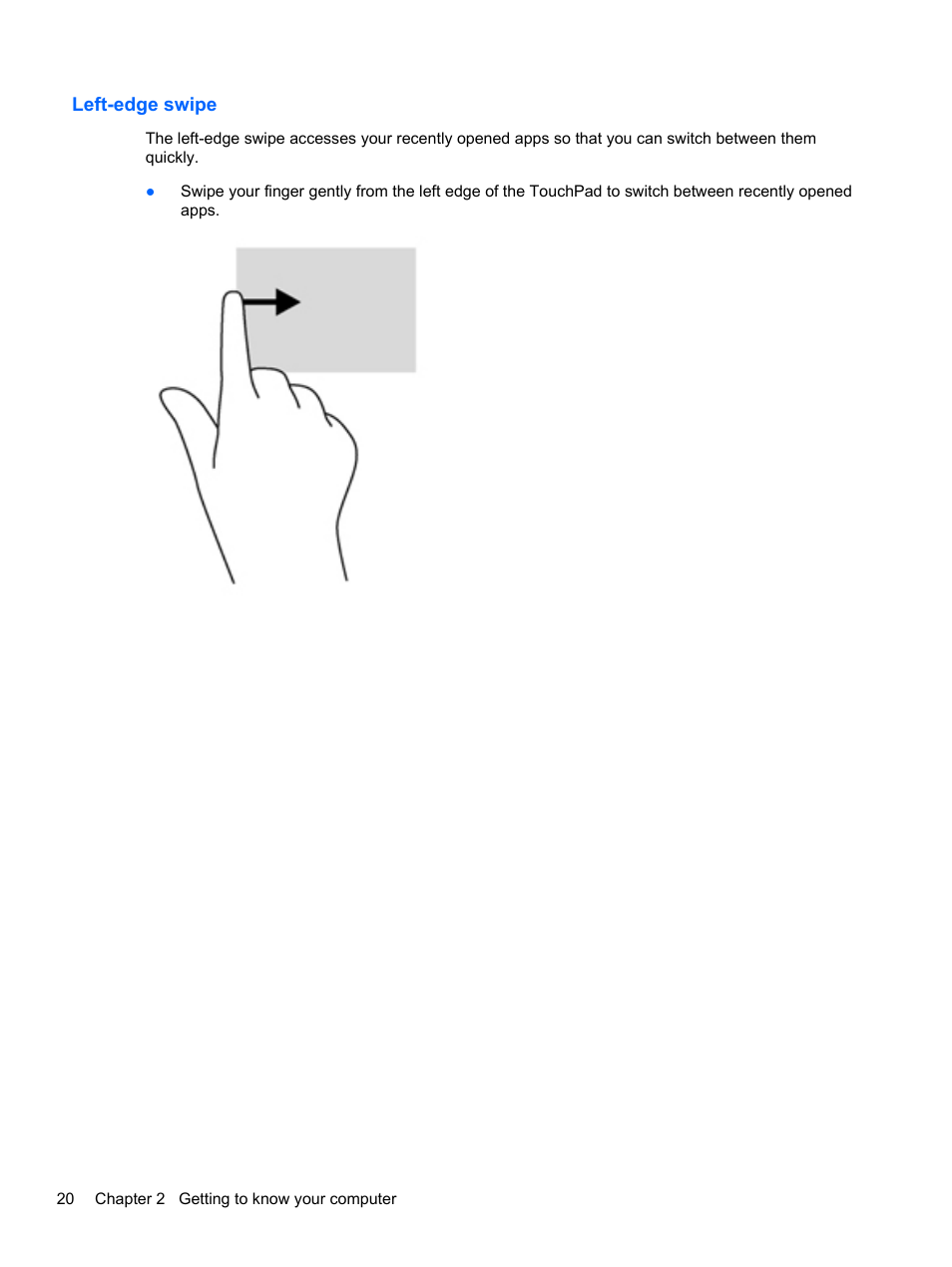 Left-edge swipe | HP ENVY x2 CTO 11t-g000 User Manual | Page 30 / 93