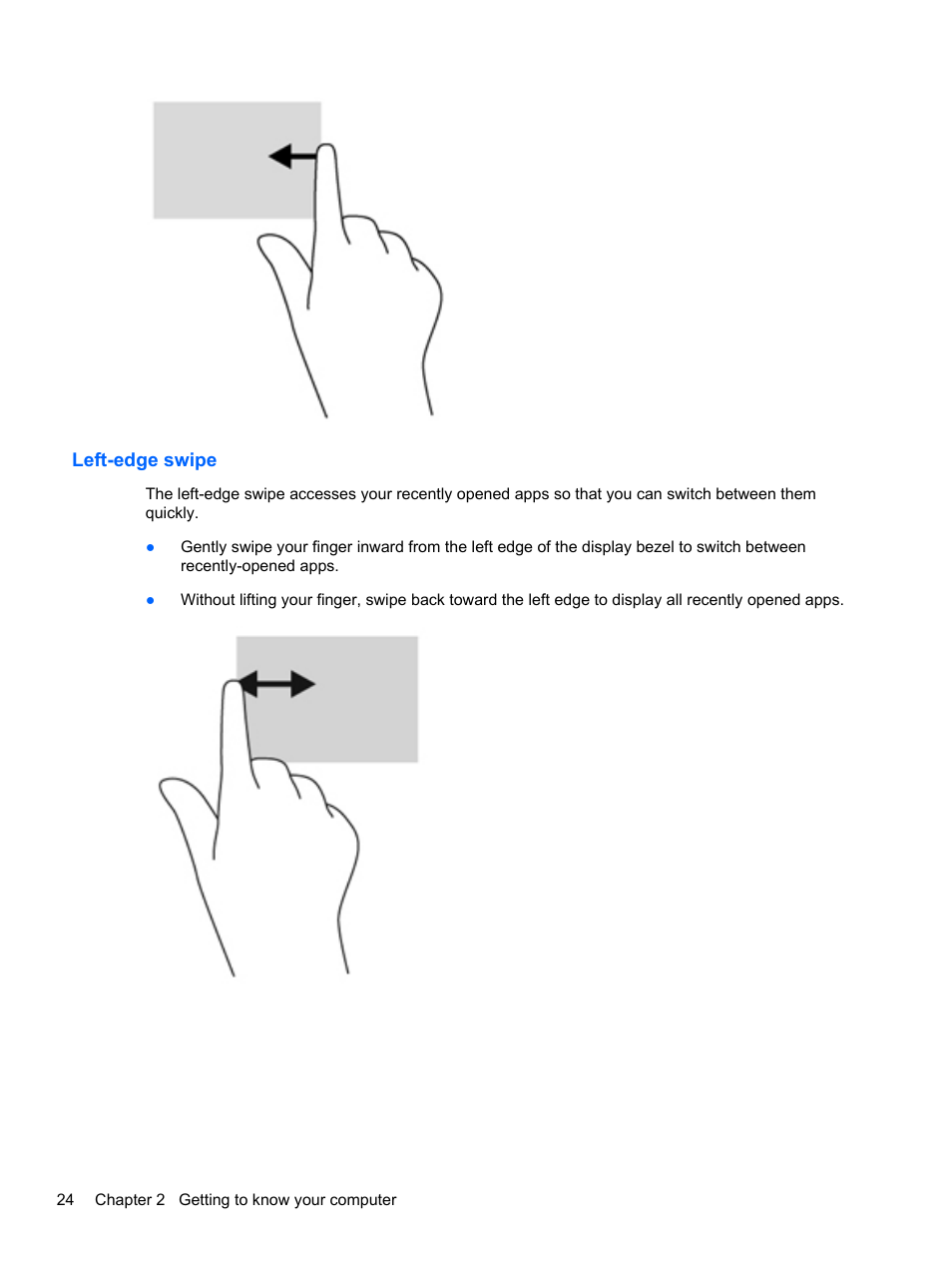Left-edge swipe | HP ENVY x2 CTO 11t-g000 User Manual | Page 34 / 93