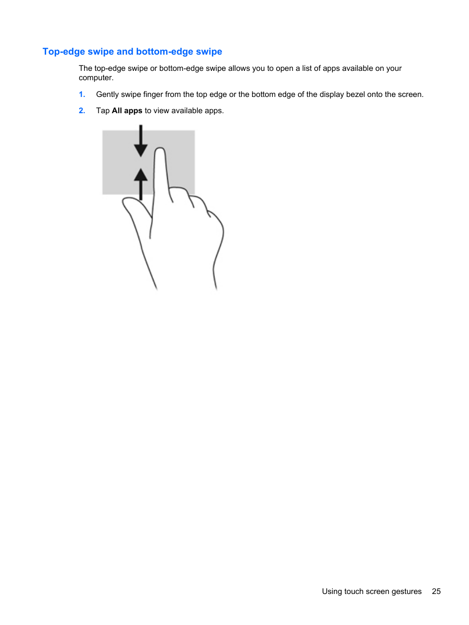 Top-edge swipe and bottom-edge swipe | HP ENVY x2 CTO 11t-g000 User Manual | Page 35 / 93