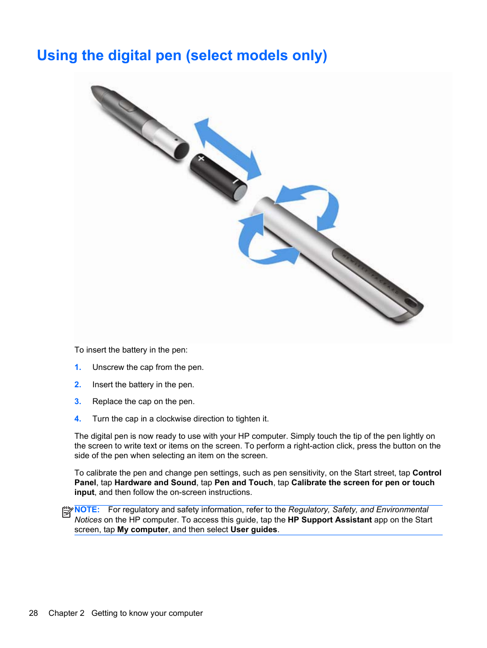 Using the digital pen (select models only) | HP ENVY x2 CTO 11t-g000 User Manual | Page 38 / 93