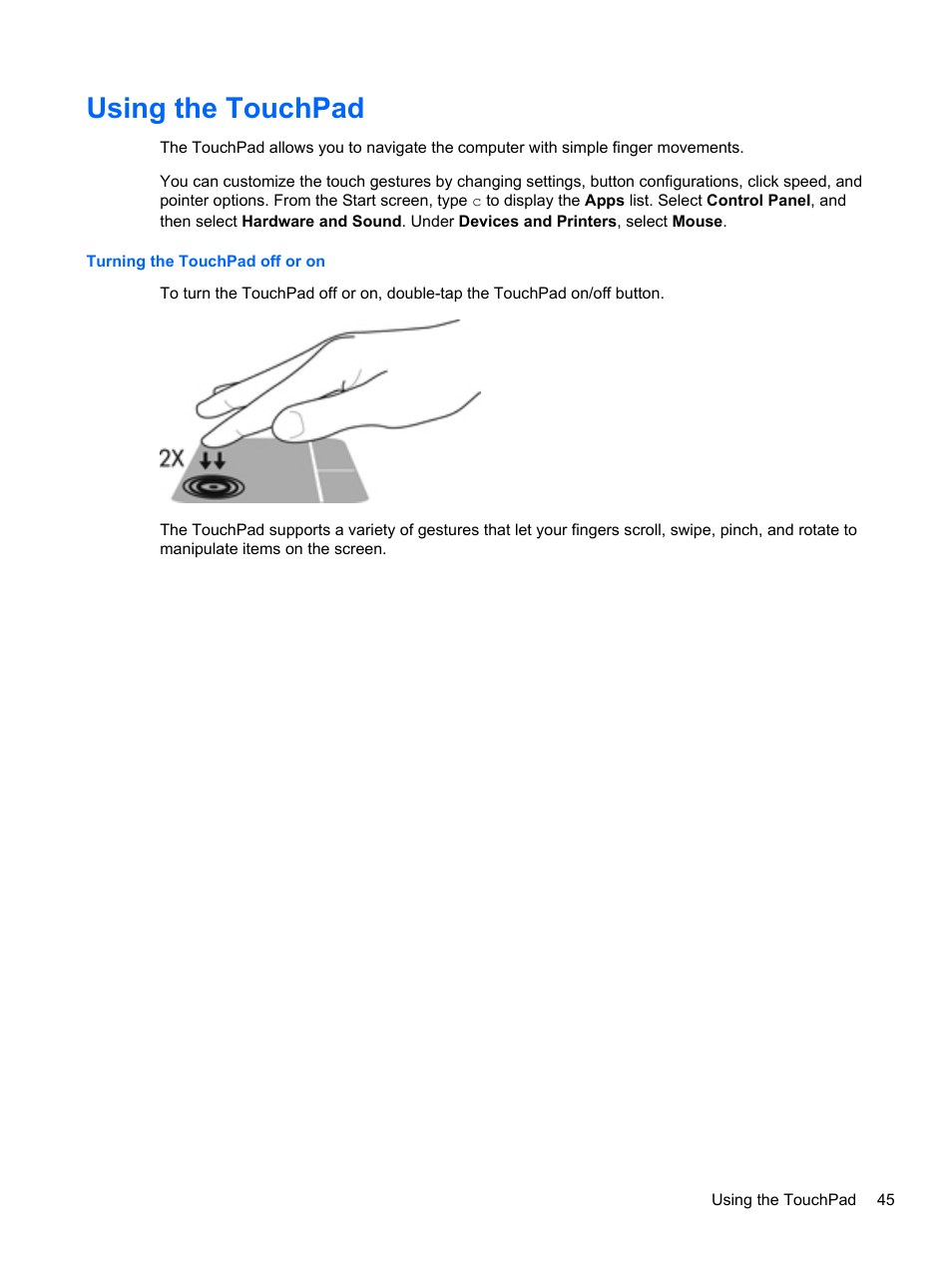 Using the touchpad | HP ENVY x2 CTO 11t-g000 User Manual | Page 55 / 93