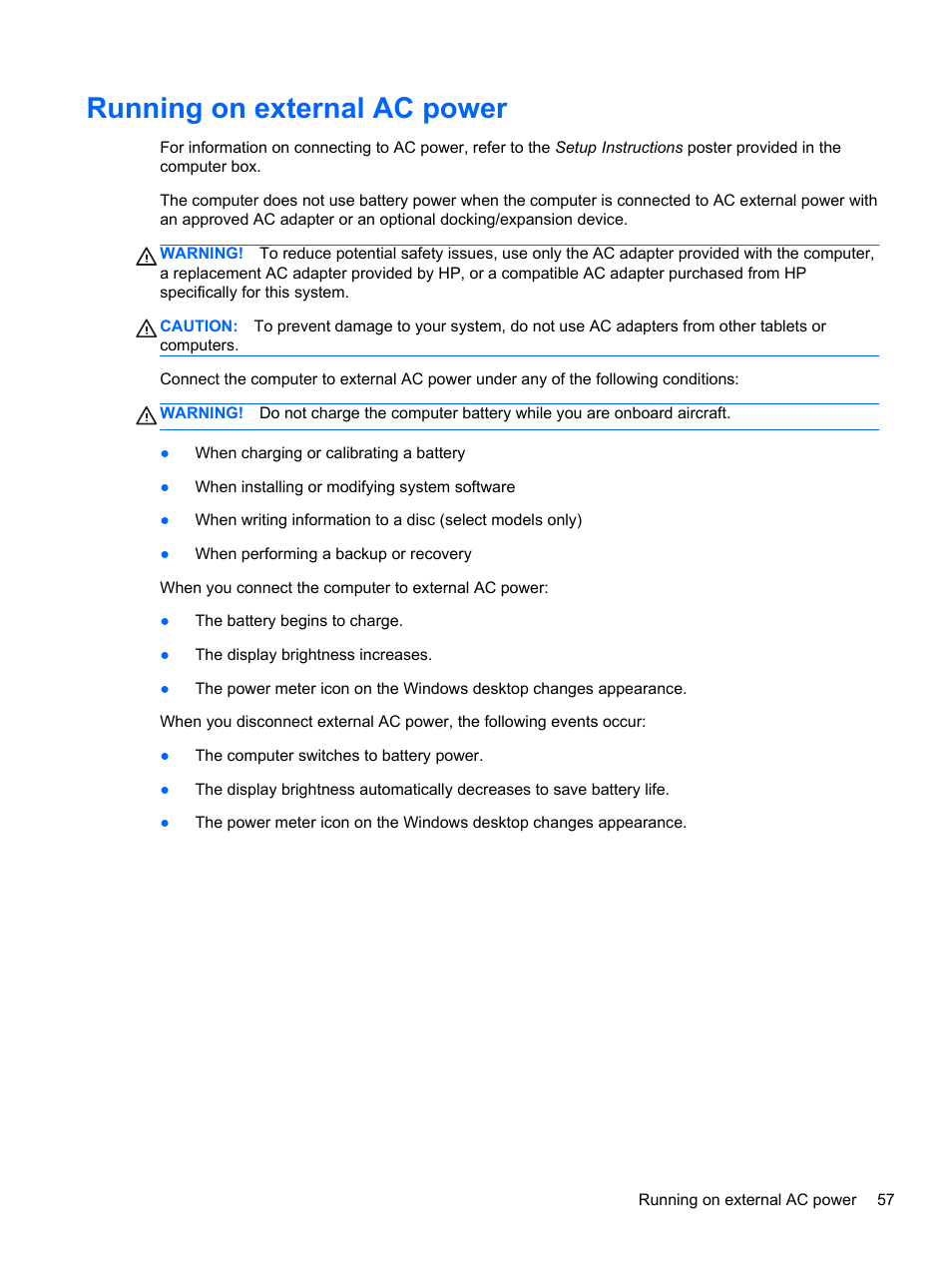 Running on external ac power | HP ENVY x2 CTO 11t-g000 User Manual | Page 67 / 93