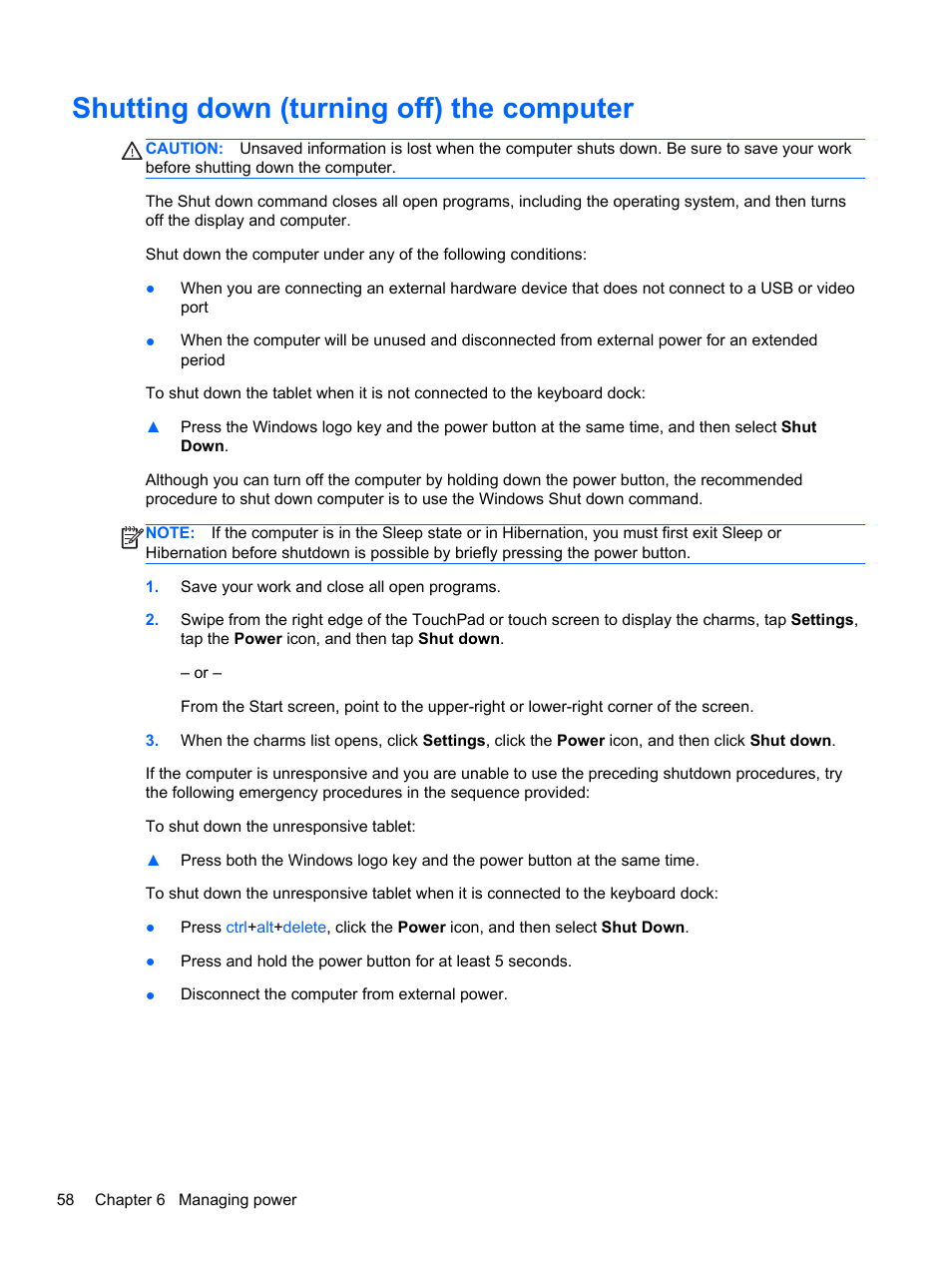 Shutting down (turning off) the computer | HP ENVY x2 CTO 11t-g000 User Manual | Page 68 / 93