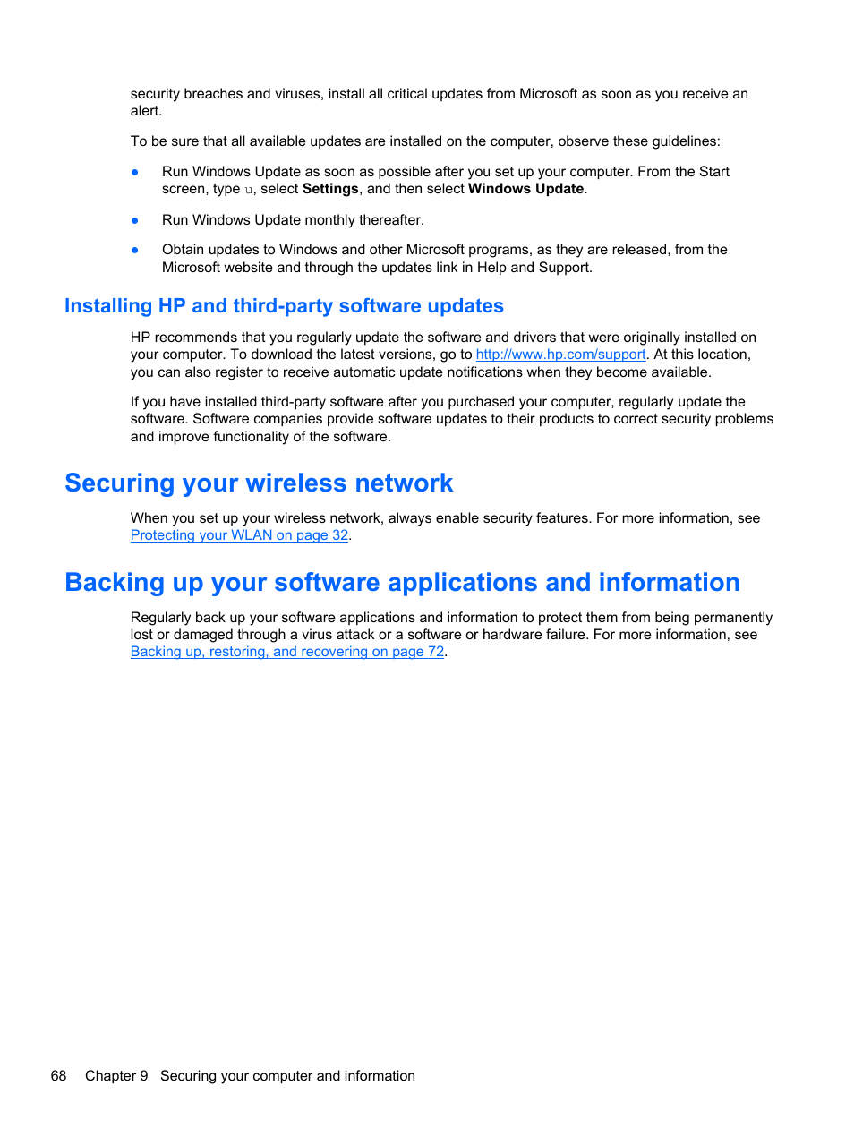 Installing hp and third-party software updates, Securing your wireless network | HP ENVY x2 CTO 11t-g000 User Manual | Page 78 / 93