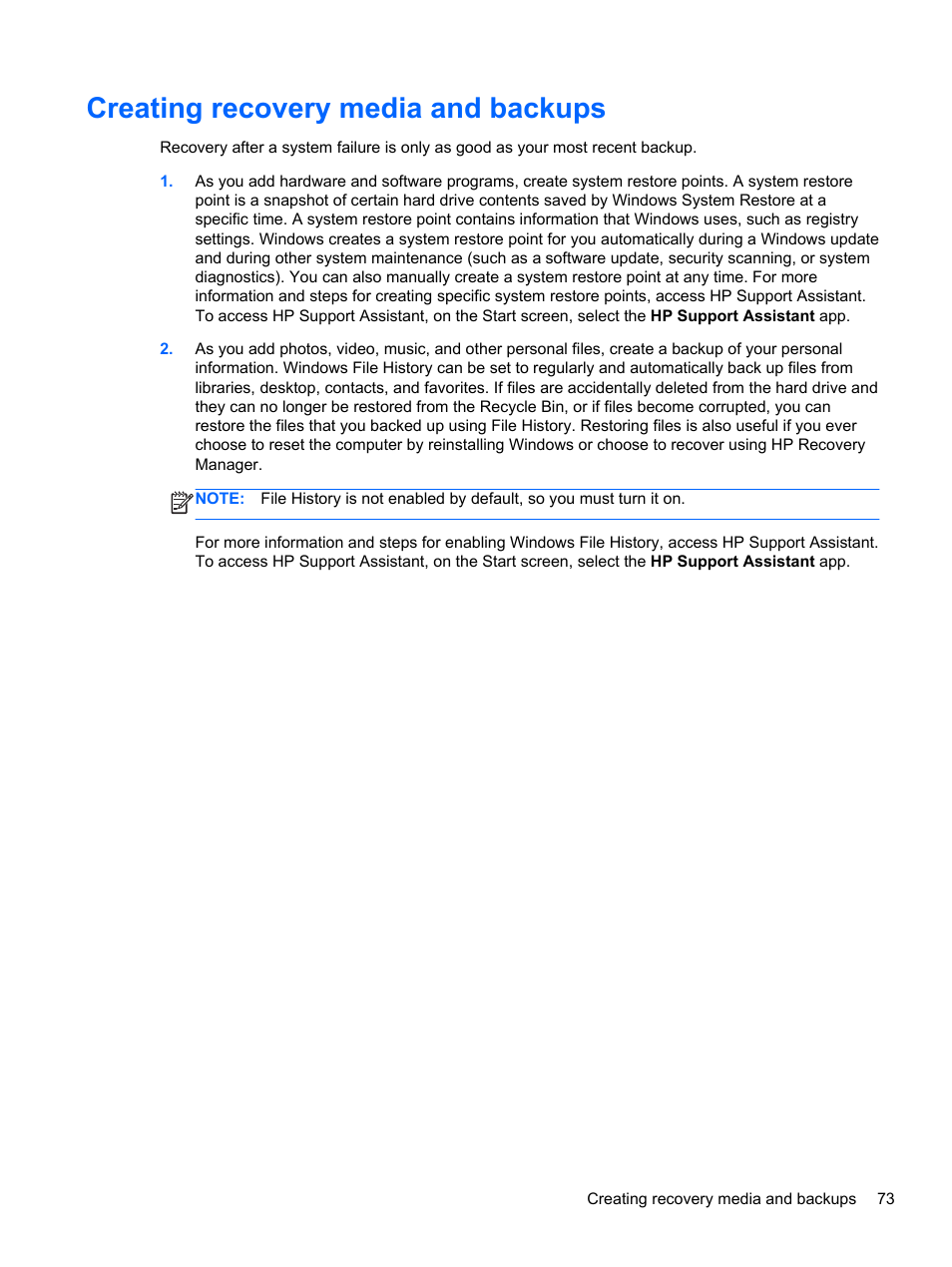 Creating recovery media and backups | HP ENVY x2 CTO 11t-g000 User Manual | Page 83 / 93