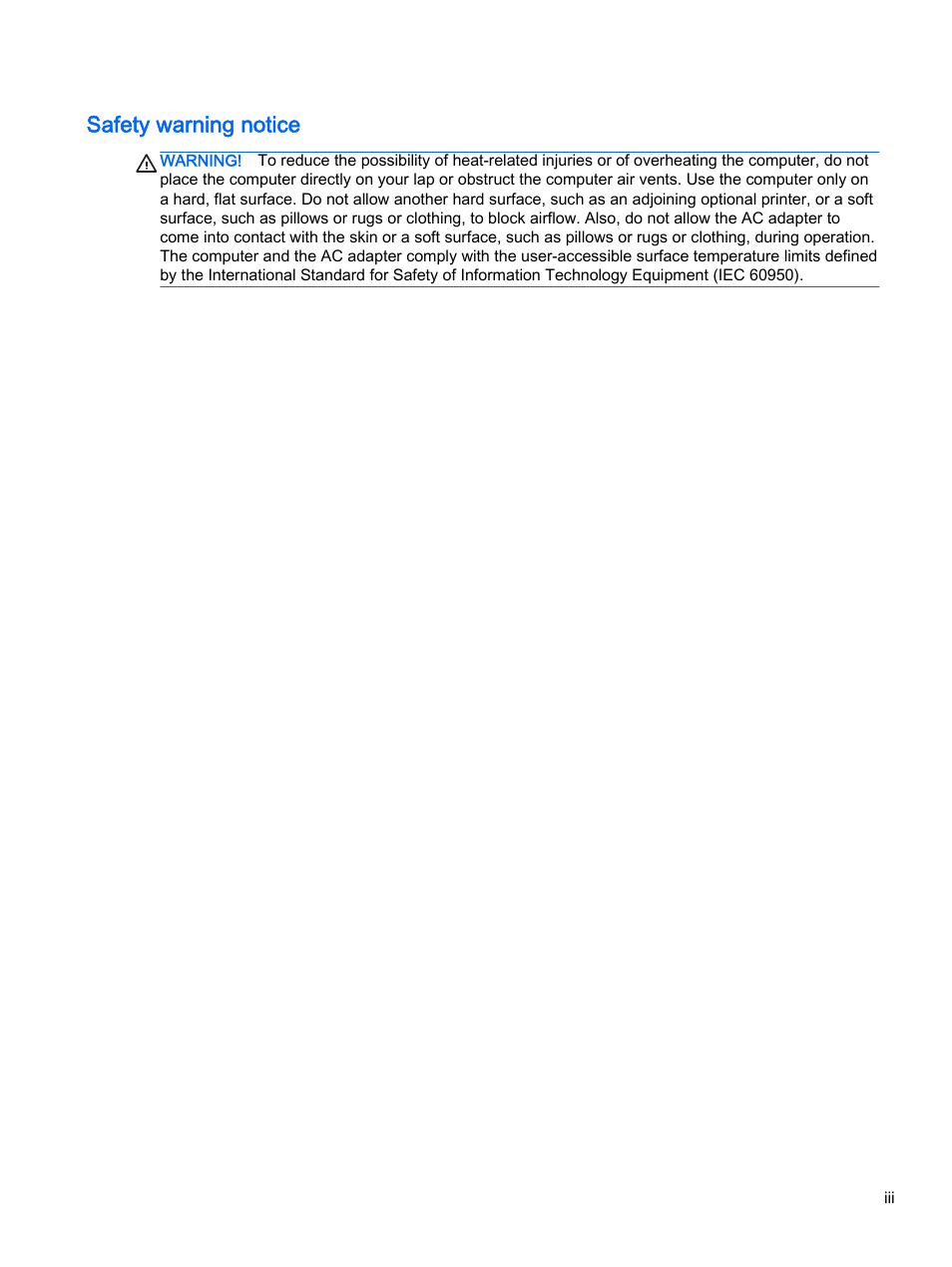 Safety warning notice | HP 245 G3 Notebook PC User Manual | Page 3 / 83